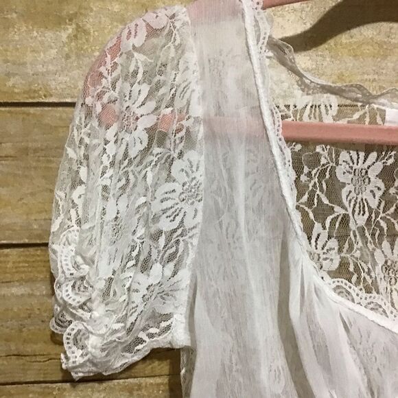 Clearlove White Sheer Lace Crop Top M - Picture 3 of 5